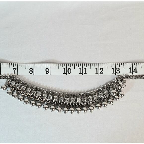 Silver Tone Bib Necklace Tribal Curb Chains Rhinestones And Beads - Picture 10 of 13